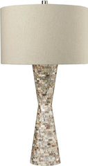 Mother Of Pearl Waisted Table Lamp With Sand Linen Shade