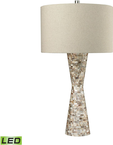 Mother Of Pearl Waisted Led Table Lamp With Sand Linen Shade