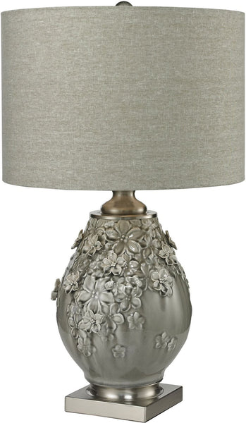 Hand Formed Foliage Table Lamp In Grey Glazed Ceramic