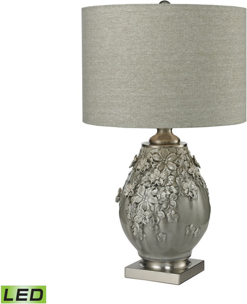 Hand Formed Foliage Led Table Lamp In Grey Glazed Ceramic