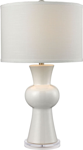 White Ceramic Table Lamp With Textured White Linen Hardback Shade