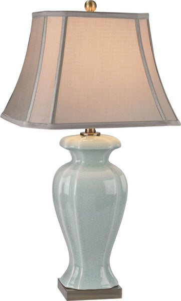 Celadon Table Lamp In Glazed Green Ceramic With Antique Brass Accents