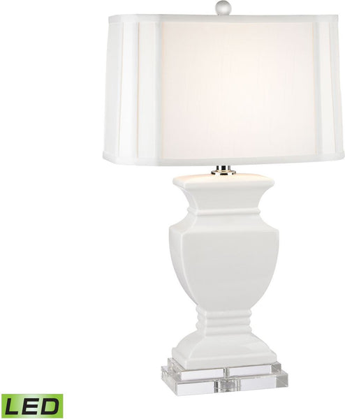 Ceramic Led Table Lamp In Gloss White and Crystal