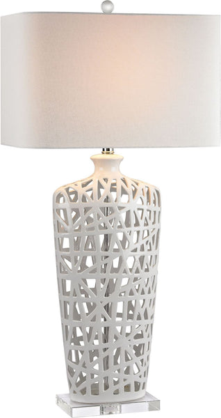 Ceramic Table Lamp In Gloss White and Crystal