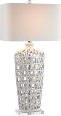 Ceramic Table Lamp In Gloss White and Crystal