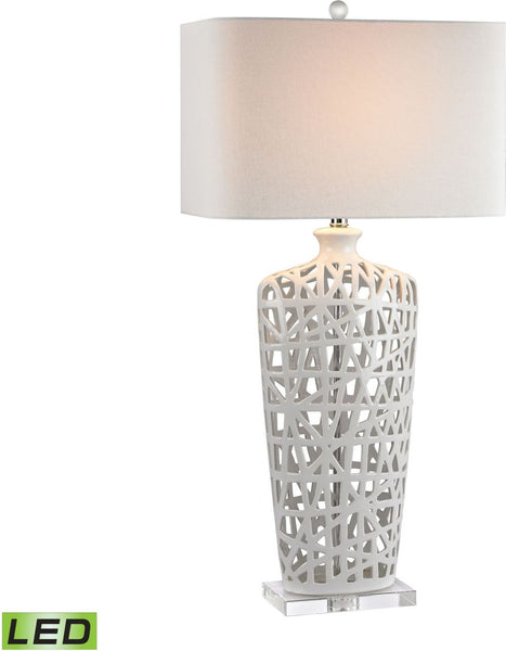 Ceramic Led Table Lamp In Gloss White and Crystal