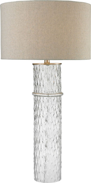 Two Tier Glass Table Lamp With Grey Linen Shade