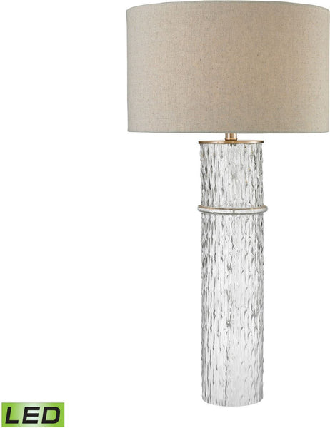 Two Tier Glass Led Table Lamp With Grey Linen Shade