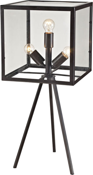 Workshop Glass Cube Table Lamp In Aged Bronze