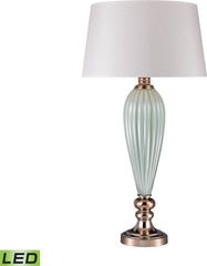 Mint Ribbed Led Lamp With Gold Accents