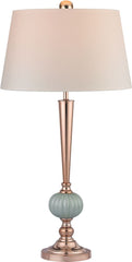 Mint Ribbed Buffet Lamp With Gold Accents