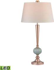 Mint Ribbed Led Buffet Lamp With Gold Accents