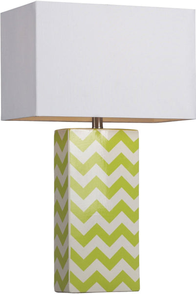 Chevron Print Ceramic Table Lamp In Green and White