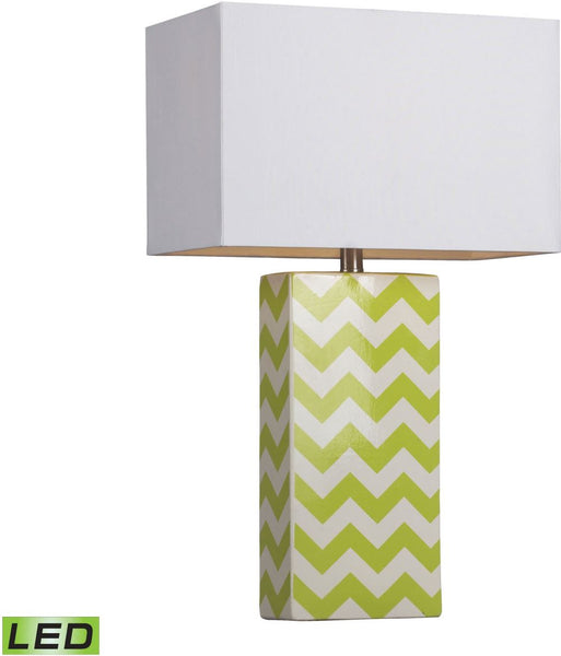 Chevron Print Ceramic Led Table Lamp In Green and White