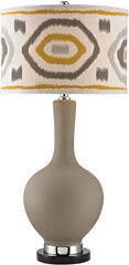 Matte Grey Lamp With Patterned Shade