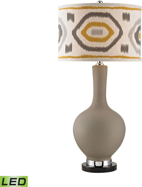 Matte Grey Led Lamp With Patterned Shade