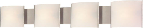 Pannelli Led 4 Light Vanity In Satin Nickel and Hand Moulded Opal White Glass