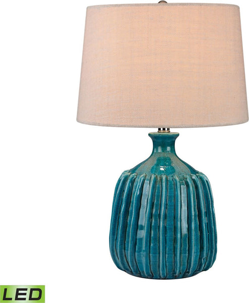 Ribbed Blues Ceramic Led Lamp