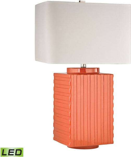 Ribbed Ceramic Led Table Lamp In Orange
