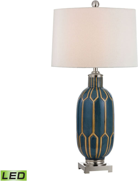Glazed Ceramic Led Table Lamp In Blue and Off White