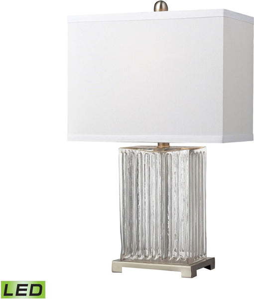 Ribbed Clear Glass Led Table Lamp In Brushed Steel