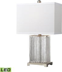 Ribbed Clear Glass Led Table Lamp In Brushed Steel