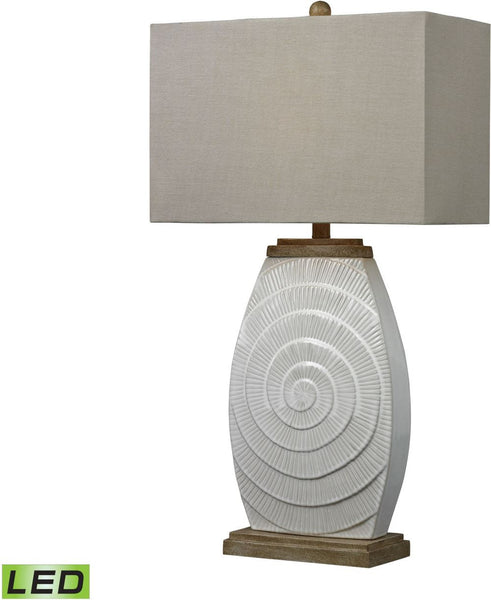 Glazed Ceramic Led Table Lamp With Natural Wood Tone Accents