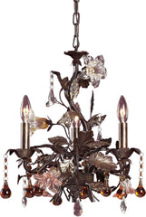 Cristallo Fiore 3 Light Chandelier In Deep Rust With Crystal Florets