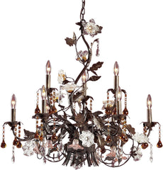 Cristallo Fiore 9 Light Chandelier In Deep Rust With Crystal Florets