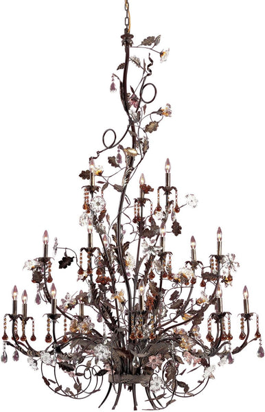 Cristallo Fiore 18 Light Chandelier In Deep Rust With Crystal Florets