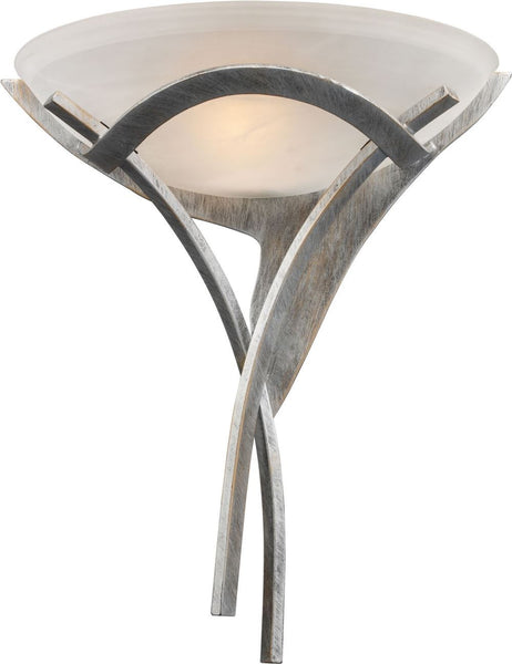 Aurora 1 Light Sconce In Tarnished Silver With White Faux-Alabaster Glass