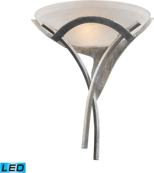 Aurora 1 Light Led Sconce In Tarnished Silver With White Faux-Alabaster Glass