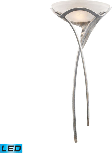 Aurora 1 Light Led Sconce In Tarnished Silver With White Faux-Alabaster Glass