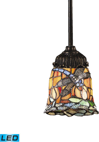 Mix-N-Match 1 Light Led Pendant In Tiffany Bronze and Multicolor Glass