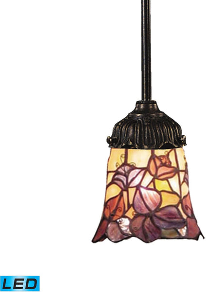 Mix-N-Match 1 Light Led Pendant In Tiffany Bronze and Multicolor Glass