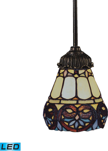 Mix-N-Match 1 Light Led Pendant In Tiffany Bronze and Multicolor Glass