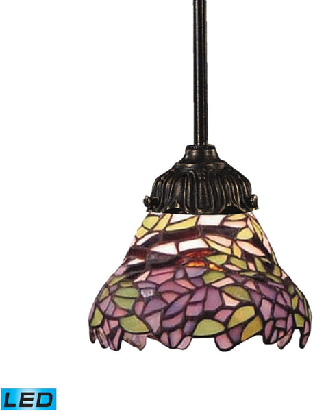 Mix-N-Match 1 Light Led Pendant In Tiffany Bronze and Multicolor Glass