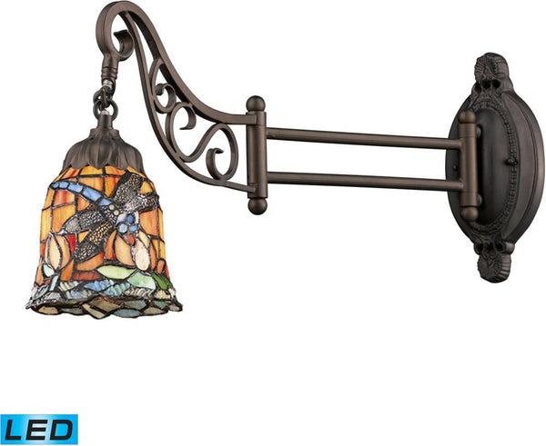 Mix-N-Match 1 Light Led Swingarm In Tiffany Bronze and Multicolor Glass