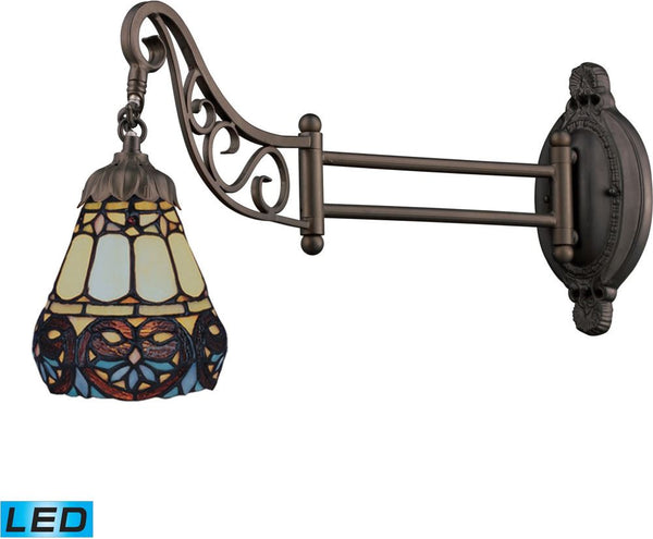 Mix-N-Match 1 Light Led Swingarm In Tiffany Bronze and Multicolor Glass
