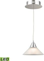 Cono 1 Light Led Pendant In Chrome With White Glass