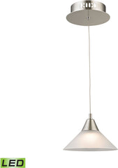 Cono 1 Light Led Pendant In Satin Nickel With White Glass