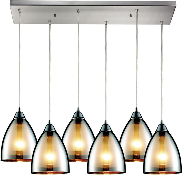 Reflections 6 Light Pendant In Satin Nickel and Multicolor Glass