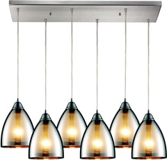 Reflections 6 Light Pendant In Satin Nickel and Multicolor Glass