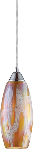 Iridescence 1 Light Pendant In Satin Nickel and Golden Glass