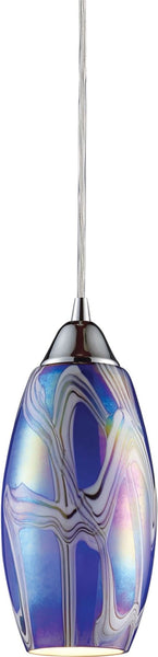 Iridescence 1 Light Pendant In Satin Nickel and Storm Blue Glass