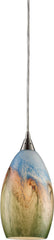 Geologic 1 Light Led Pendant In Satin Nickel and Multicolor Glass
