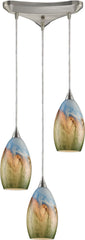 Geologic 3 Light Pendant In Satin Nickel and Multicolor Glass