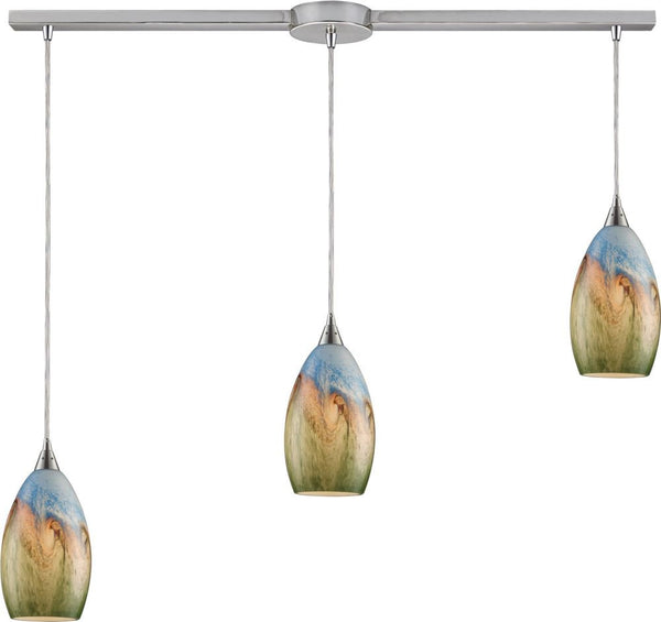 Geologic 3 Light Pendant In Satin Nickel and Multicolor Glass
