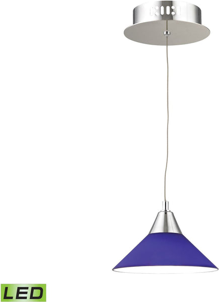 Cono 1 Light Led Pendant In Chrome With Blue Glass
