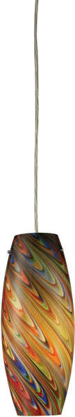 Vortex 1 Light Led Pendant In Satin Nickel and Rainbow Glass